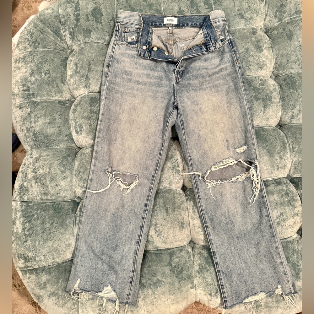 Pistola Light Blue Distressed Straight Leg Jeans